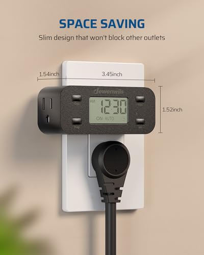 DEWENWILS 24 Hour Programmable Digital Timer Outlet with 1 Grounded Outlet, 2 Pack Timers for Electrical Outlets, 3 Prong Light Timer for Indoor Lamp Fan Aquarium, 125V/15A/1000W, 1/2 HP, Black - style: Black-2PK