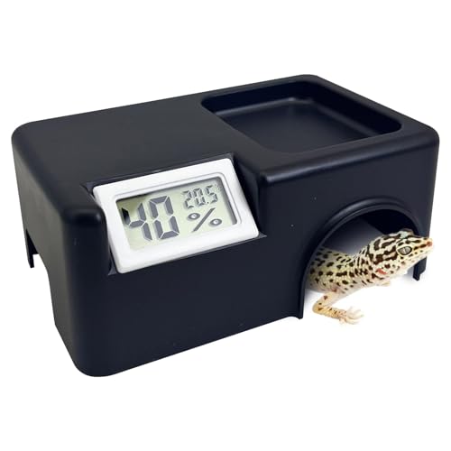 PINVNBY Plastic Snake Hide Reptile Hide Cave Easy to Clean Habitat Decor Leopard Gecko Hideout Suitable for Small Size Crested Gecko Lizard Frogs Newts(Black) - color: Black