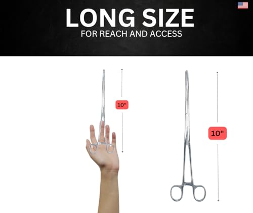 ADROIT 10" (26 cm) Stainless Steel Straight and Curved Hemostat Forceps | Quick-Release Clamp | Robust Grip "Teeth" | Great for Sewing, Fishing, Jewelry Making, Multi-Use - size: 10", style: Straight & Curved