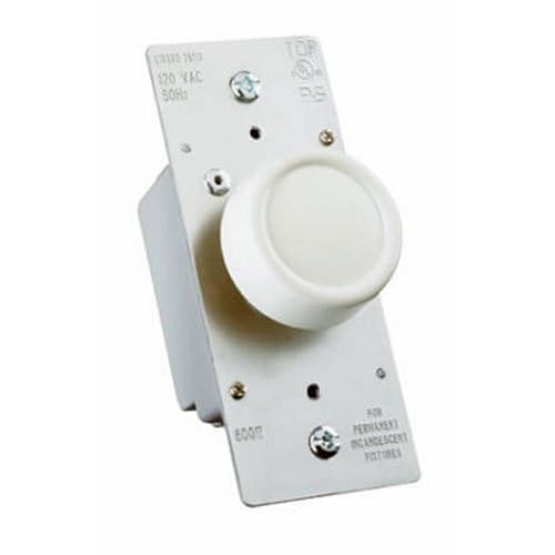 Legrand Pass & Seymour 600W Preset Rotary RFI Lighted Dimmer Light Switch, For Home Lighting & Ambient Mood Control, Incandescent & Halogen Bulbs, Single Pole, R600PLTKV, White, 1 Count