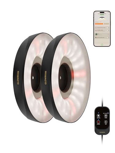 GLOWRIUM Grow Lights for Indoor Plants, Full Spectrum Puck Grow Light with Manual & APP Control, 16W(2 x 8W) Plant Lamp Auto-Timer, Plant Assistant 10 Levels Dimmable for Plant Shelf (2 Packs,Black) - color: Black, size: 2 Packs