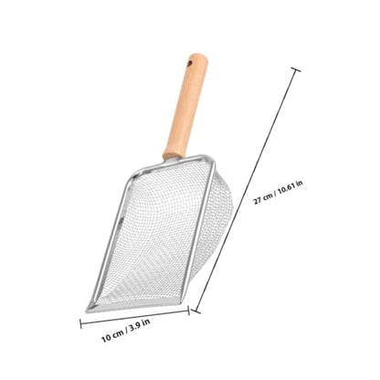 Wood Handle Stainless Steel Litter Scoop Reptile Litter Shovel with 2x2mm Mesh Sifter for Cat and Small Pet Waste Cleaning Sturdy Household for Terrarium and Hamster Bedding