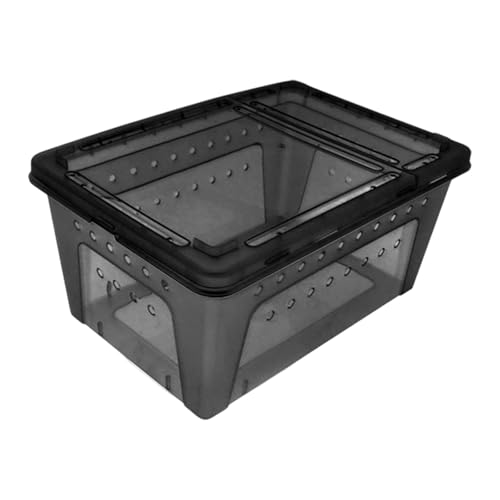 Reptile Terrarium, 12.8 x 8.9 x 5.9 in Stackable PP Breeding Box, Double Opening for Small Reptiles and Amphibians, Black - color: Black