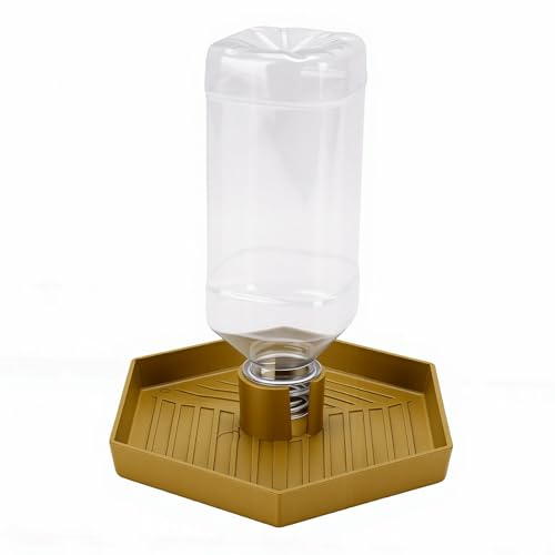 GLOGLOW Reptile Water Dispenser Automatic Gravity Feeder Tank Hex Anti Slip Tray, Low Level No Spill Design for Bearded Dragon Turtle Snake, Self Refilling Terrarium Bowl (Earthy Yellow) - color: Earthy Yellow