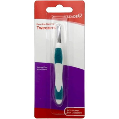 LEADER Tweezers Slant Tip Precision, Easy Grip, Non-Slip Rubber, Stainless Steel, Great Precision for Eyebrows, Facial Hair, Splinter and Ingrown Hair Removal - style: Tweezers