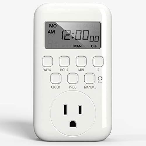 BN-LINK Indoor Digital Timer Outlet, Single Outlet 7 Day Programmable Light Switch, 3 Prong Plug in Timers for Electrical Outlets, Lamps, Fans, 8 On/Off Programs, 1 Pack, 15A/1875W, ETL Listed - color: 7 Day,1 Outlet, 1-pack