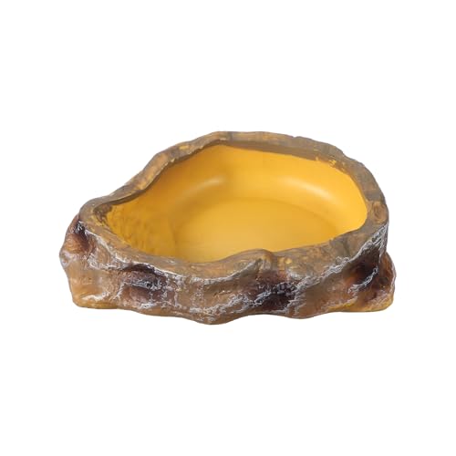 Reptile Food Bowl, Reptile Feeding Dish Corner Bowl Water Resin Rock Worm Feeder Dish S (5 in, Yellow), Intended for Lizards/o/Scaled Pet/Leopard o/Spiders - color: Yellow, size: 5 In