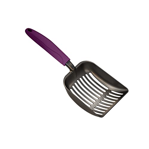 WePet Cat Litter Scoop, Non-Stick Plated Aluminum Alloy Sifter, Kitty Durable Metal Scooper, Deep Shovel, Long Handle, Kitten Pooper Lifter, Size Medium, Coated Black Body with Violet Handle - color: #07 Violet, size: Medium