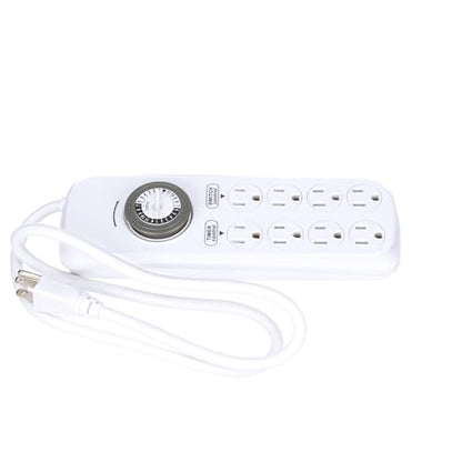 Southwire Woods Indoor 8-Outlet Power Strip Timer - Power Strip with Built-In Mechanical Timer - Programmable Outlet Strip - Grounded Outlets - Daily Power Control - White