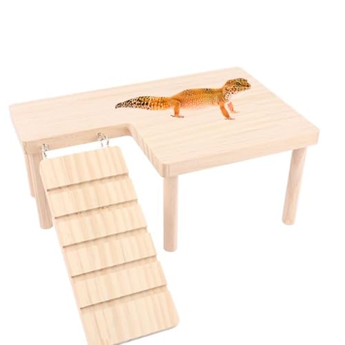Reptiles Hideout Wooden with Climbing Ramp Bearded Dragon Hide Cave Wood Aquariums & Terrariums Accessories for Bearded Dragons Leopard Geckos Lizards Turtles Hamsters(Large)