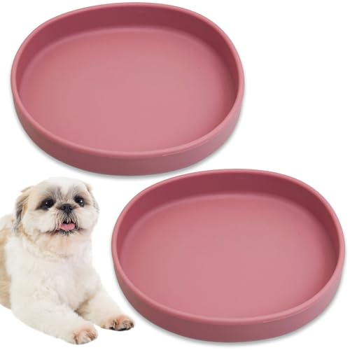 BNOSDM Silicone Cat Bowl 2 Pcs Non-Slip Cat Dish for Dry Food and Wet Food Shallow Relief Whisker Fatigue Pet Bowls Plates Set for Kittens, Small Cats and Dogs (Red) - color: 2 Pcs - (Red)