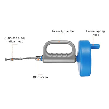 HARFINGTON Drain Augers 49 Ft Stainless Steel Flexible Plumbing Auger Hair Drain Cleaner Tool Toilet Auger Clog Remover Tool for Kitchen Bathroom Shower Sink Toilet Bathtub, Blue - size: 15m