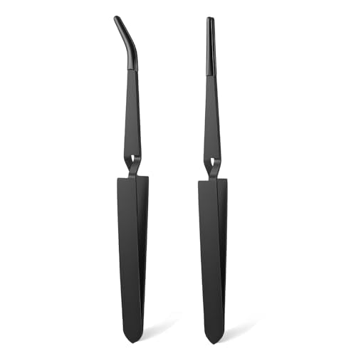 JJUNW 2 Pcs Reverse Tweezers For Crafting, Rubber Tipped Tweezers Set With Curved And Straight Tips, Stainless Steel Locking Tweezer for Crafts Jewelry Beads Electronic