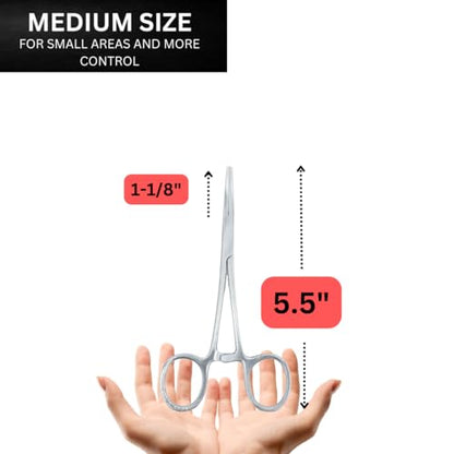 ADROIT (2 Pack) 5.5" Curved Tip Stainless Steel Hemostat Forceps | Precision Teeth Grip | Versatile Use for First Aid, Crafting, & Electronics - size: 5.5", style: Curved