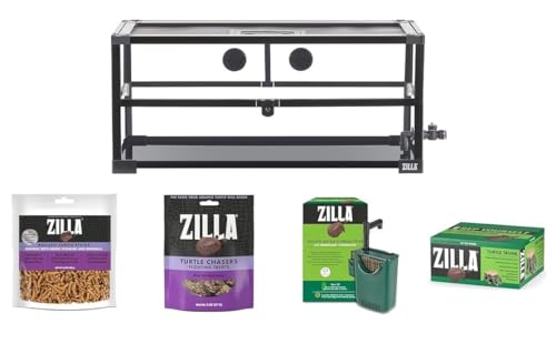 Zilla QuickBuild Aquatic Turtle 9 Gallon Terrarium with Turtle Sticks, Turtle Chasers, Internal Water Filter, and Floating Basking Platform Bundle - size: 30” x 12” x 13.5” Bundle