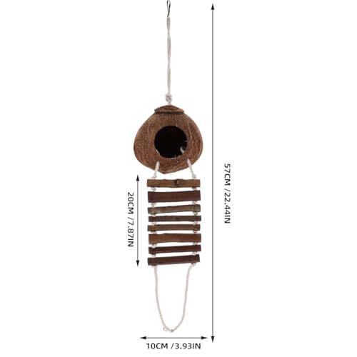 IMIKEYA Reptile Hide Coconut Cave, Natural Hanging Shell Hut with Rope Ladder for Crested and Leopard Gecko, Lizard Tank Hideout Decor for Small Reptiles and Hermit Crabs