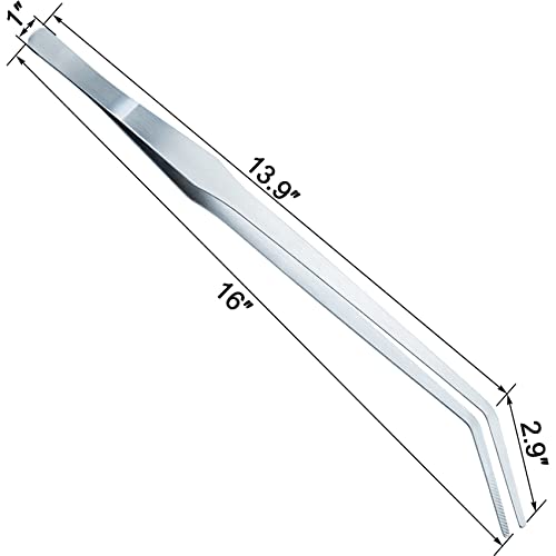 OIIKI 2PCS Stainless Steel Tongs Tweezers, Polished Extra-Long 15 inch Staright Tongs Tweezer, 15 inch Curved Aquarium Tweezer with Precision Serrated Tips for Garden, Kitchen, Indoor & Outdoor - size: 15 inch Straight & Curved (2 PCS)