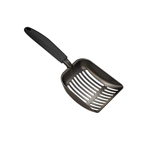 WePet Cat Litter Scoop, Non-Stick Plated Aluminum Alloy Sifter, Kitty Durable Metal Scooper, Deep Shovel, Long Handle, Kitten Pooper Lifter, Size Medium, Coated Black Body with Black Handle - color: #06 Black, size: Medium