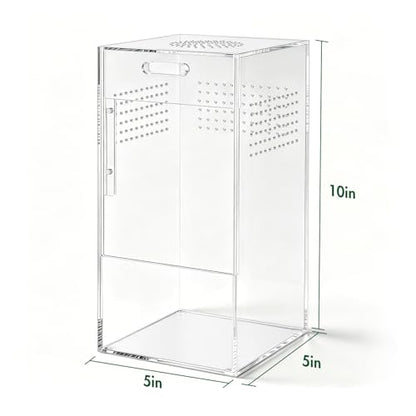 Pre-Assembled Jumping Spider Enclosure, Acrylic Terrarium with Magnetic Door & All-Side Ventilation, Habitat for Spiderling, Mantis, Tarantula, Snail (5"×5"×10") - size: Large Vertical (5"×5"×10")