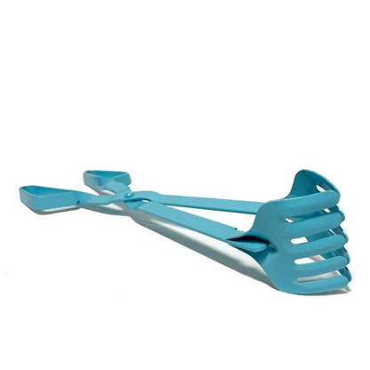 Handy Crab Tong Keeps your fingers safe and out of harm's way. Perfect for anyone who loves crabs but fears their pincers, 15'' long aqua blue enamel.