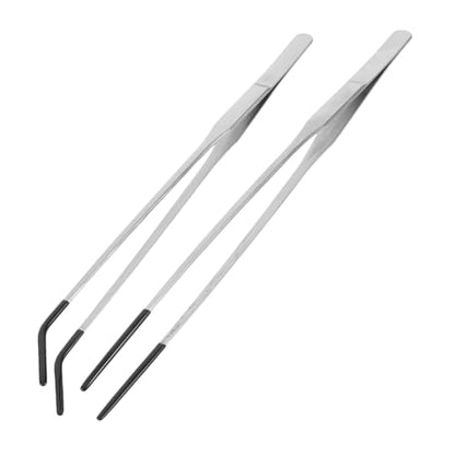 DOITOOL 2pcs Stainless Steel Aquarium Tweezers with Rubber Tips Curved Feeding Tongs for Reptiles Snakes and Aquatic Plants Handle Lightweight and Feeding Accessories