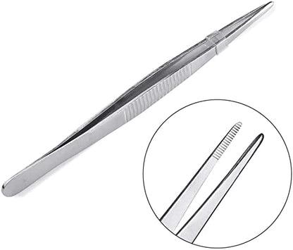 12Inch Straight Tip Long Forceps Tweezers, Serrated Flat Tips Science Surgical Tongs Jewelers Needle Metal Sewing Sharp Kitchen Cooking Tweezers With Teeth Knurled Handles (1PCS-300mm) - color: Straight-1pcs-12inch