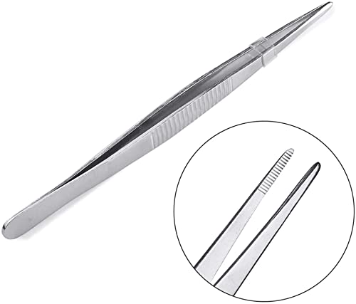 5.5 Inch Straight Tip Long Forceps Tweezers, Serrated Flat Tips Surgical Tongs Jewelers Needle Metal Sewing Sharp Kitchen Cooking Tweezers With Teeth Knurled Handles (1PCS-140mm) - color: Straight-1pcs-5.5inch