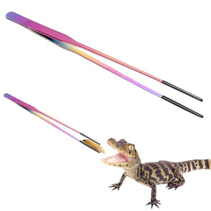 Reptile Feeding Tongs - Stainless Steel Clamp | Long Tongs With Rubber Tip for Bearded Dragons, Lizards, Amphibians, Reptiles, Aquarium, Terrarium, Tank, Supplies - color: TO