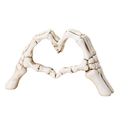 White Halloween Heart Hands Sculpture, Resin Abstract Skeleton Statue Love Ornaments, Heart Shape Finger Gesture Figurines for Shelf Home Desktop Decoration - color: Skeleton Gesture