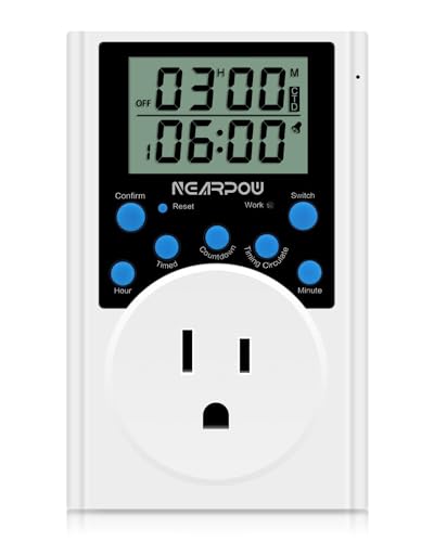 Timer Outlet, Nearpow Multifunctional Infinite Cycle Programmable Plug-in Digital Timer Switch with 3-Prong Outlet for Appliances, 15A/1800W - color: Blue