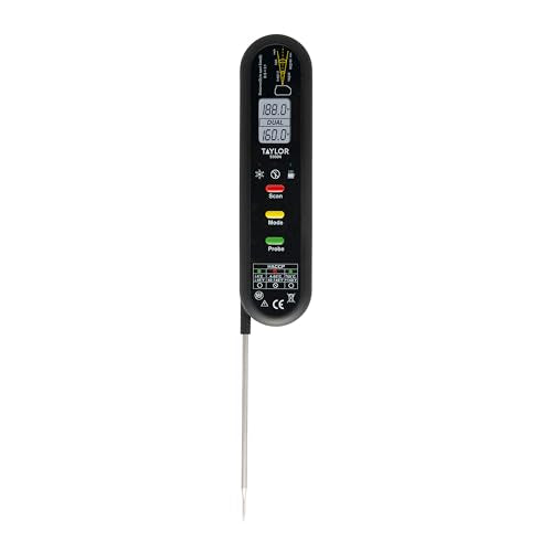 Taylor Dual Temp Infrared Thermocouple Thermometer, Multi-Functional Infrared Mode, Dual Line LCD, HOLD, Min/Max; Step Down Probe, Water Resistant, Black