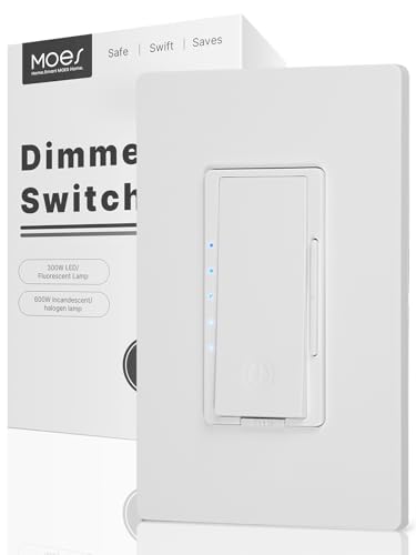 MOES Digital Dimmer Light Switch, 3 Way & Single Pole Dimmable Switches for LED,CFL,Incandescent,Halogen, 600Watt Max, No Neutral Wire Required, ON/Off Switch with Dimming Buttons - size: 1 Pack