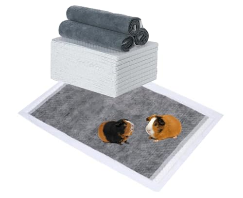 12pk - 47" x 24" Disposable Guinea Pig Cage Liner (4' x 2') for Midwest, C&C and Hard Bottom Cages - Bamboo Charcoal Odor Control - 4 Corner Sticky Pads - No SAP for Small Animal Safety