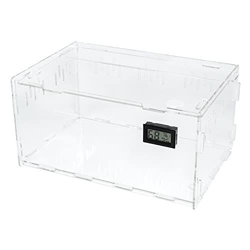 BETAZOOER Reptile Terrarium Breeding Tank Acrylic Reptile Feeding Box with Temperature Hygrometer (11.4"x7.7"x5.9") - size: Small