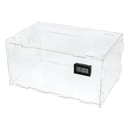BETAZOOER Reptile Terrarium Breeding Tank Acrylic Reptile Feeding Box with Temperature Hygrometer (15.3"x9.7"x7.6") - size: Large