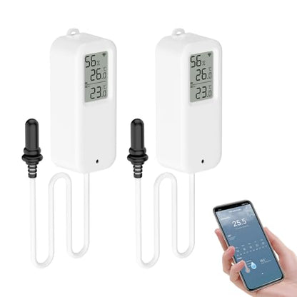 Aquarium Thermometer, Smart Fish Tank Thermometer App Monitor, Free Data Export ℉/℃, WiFi Hygrometer for Babyroom, Greenhouse, Fish Tank, Refrigerator, White 2 Pack with Screen - size: Double, style: Contemporary