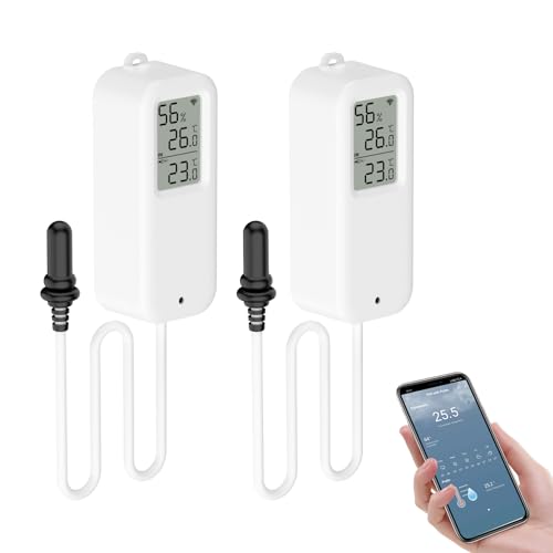 Aquarium Thermometer, Smart Fish Tank Thermometer App Monitor, Free Data Export ℉/℃, WiFi Hygrometer for Babyroom, Greenhouse, Fish Tank, Refrigerator, White 2 Pack with Screen - size: Double, style: Contemporary