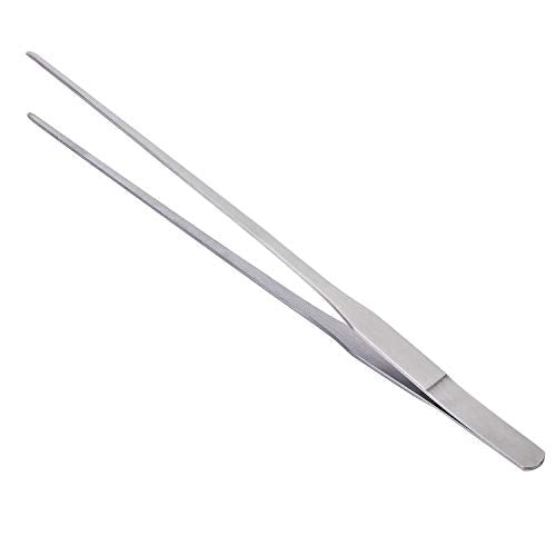 Stainless Steel Polished Extra-Long 10.6 inch Tongs Tweezers with Precision Serrated Tips for Garden, Kitchen, Indoor & Outdoor - size: 10.6 inch Straight (1 PCS)