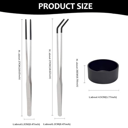 3 PACK Stainless Steel Reptile Feeding Tongs,10.62" Straight &Curved Long Feeding Tweezers&Bowl Set,Non Slip Feeding Tools with Rubber Tip,Bearded Dragon Tank Accessories (B-Silver) - color: B-silver