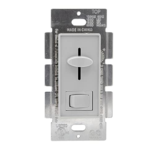 Maxxima LED Dimmer Electrical Light Switch, Gray, 3-Way/Single Pole Use | 600 Watt Max, LED and Incandescent Compatible, Wall Plate Cover Included - color: Gray