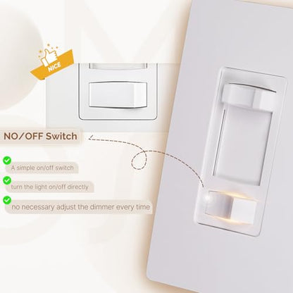 MOES Dimmer Light Switches 10pcs, 3 Way & Single Pole Dimmable Switch for LED,CFL,Incandescent,Halogen, 600Watt Max, ON/Off Switch with Dimming Slide, No Neutral Wire Required - color: White, size: 10 Pack No Cover
