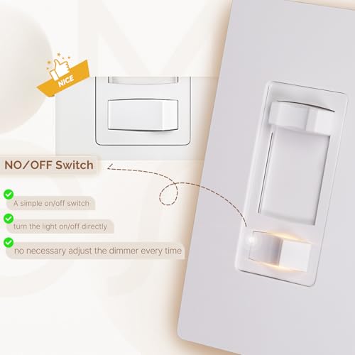 MOES Dimmer Light Switches 6pcs, 3 Way & Single Pole Dimmable Switch for LED,CFL,Incandescent,Halogen, 600Watt Max, ON/Off Switch with Dimming Slide, No Neutral Wire Required - color: White, size: 6 Pack No Cover