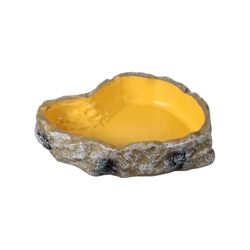 Reptile Food Bowl, Reptile Feeding Dish Corner Bowl Water Resin Rock Worm Feeder Dish l (10.6 in, Yellow), Intended for Lizards/o/Scaled Pet/Leopard o/Spiders - color: Yellow, size: 10.6 In