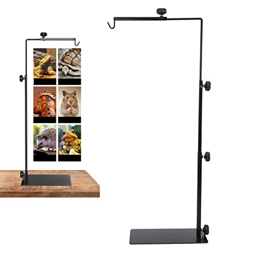 Adjustable Reptile Heat Light Stand, Reptile Lamp Stand with Card Slot Design, Metal Terrarium Basking Lamp Holder for Lizards Turtles Snakes Amphibians