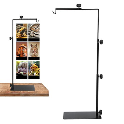 Adjustable Reptile Heat Light Stand, Reptile Lamp Stand with Card Slot Design, Metal Terrarium Basking Lamp Holder for Lizards Turtles Snakes Amphibians