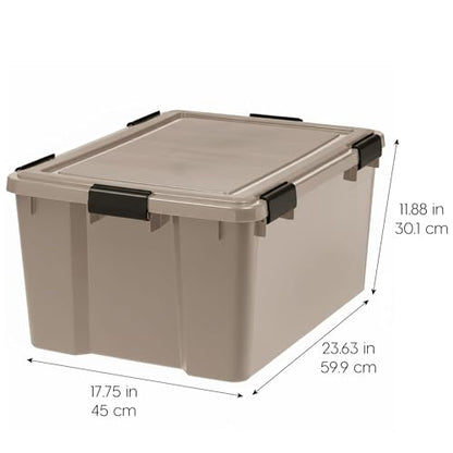 IRIS USA 4-Pack WeatherPro Gasket Box, 63 Quart Weather Resistant Storage Bins with Latching Lids, Heavy Duty Organizing Containers for Closet, Bathroom, and Office - Tan - size: 63 Qt. - 4 Pack