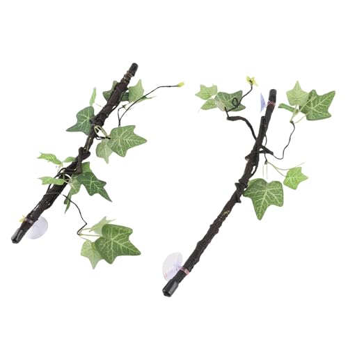 2Pcs Reptile Corner Branches, Terrarium Plant Decoration Flexible Imitation Bendable Jungle Climbing Vine with Suction Cups for Amphibian Lizard Snake Climbing