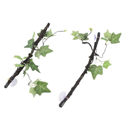 2Pcs Reptile Corner Branches, Terrarium Plant Decoration Flexible Imitation Bendable Jungle Climbing Vine with Suction Cups for Amphibian Lizard Snake Climbing