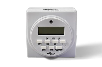 UltraGrow Digital Timer, 7-Day Programmable Electric Outlet Timer, White, LCD Display, Multiple On/Off Settings, Indoor Use