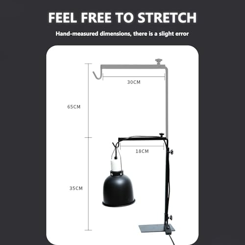 Adjustable Reptile Lamp Stand Floor Light Holder, Black 40 to 60Cm Heat Lamp Stand with Single Hook for Reptile Amphibian Terrariums Tortoise